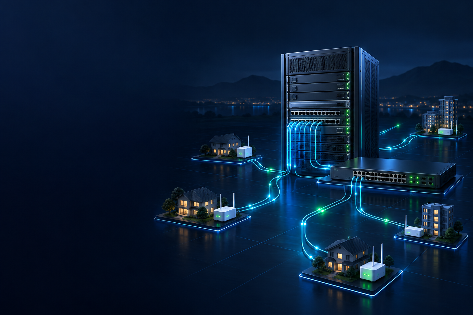 Fiber network equipment connecting OLT infrastructure to customer endpoints